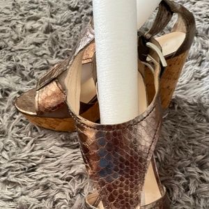 Copper leather wedge sandals